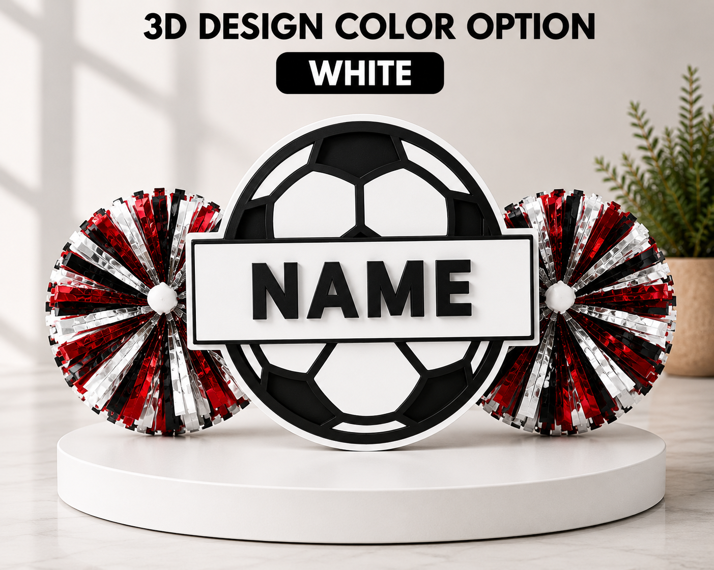 Personalized 3D Printed Soccer Cheer Stick | Custom Name & Team Colors | Soccer Spirit Pom Poms