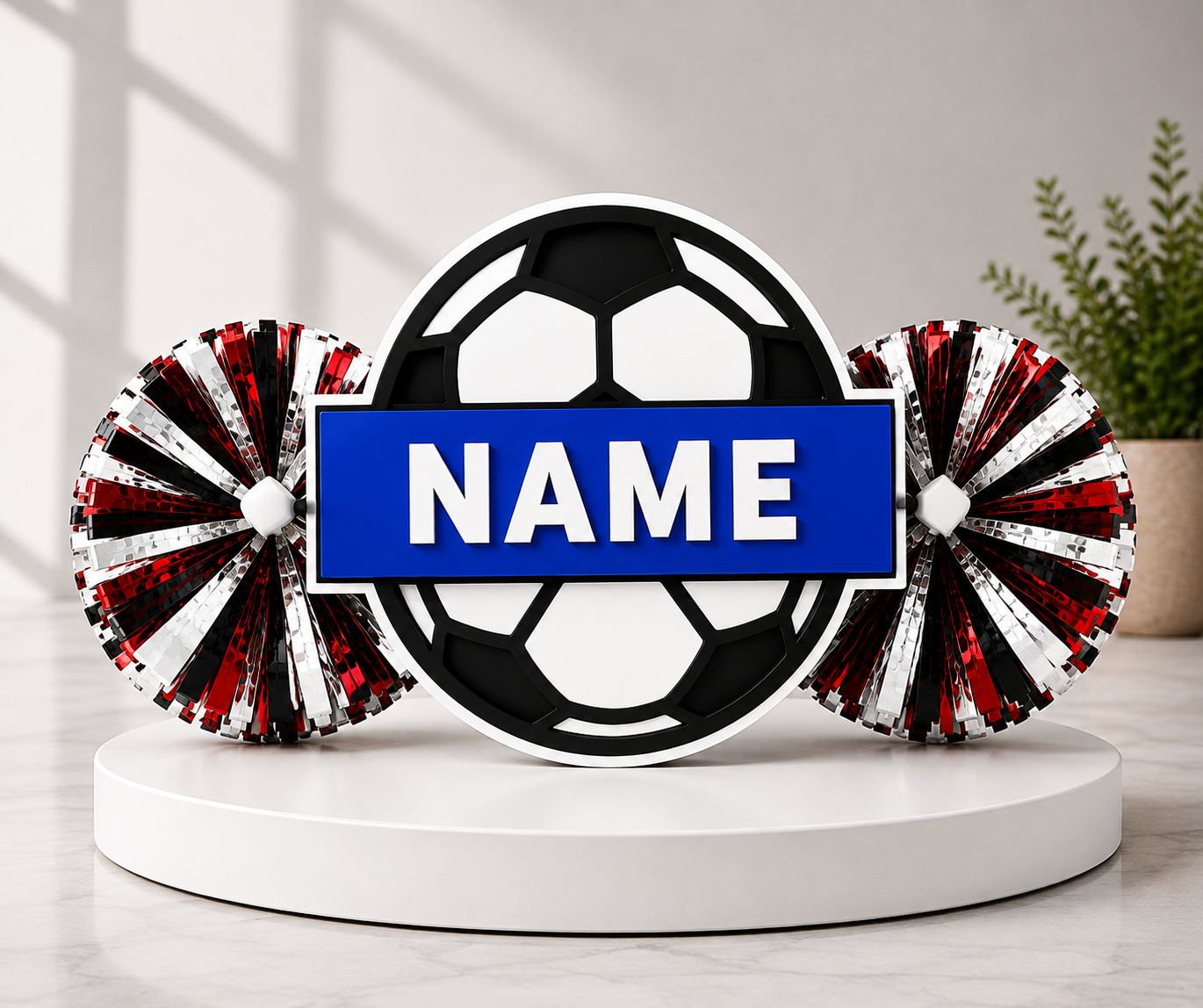 Personalized 3D Printed Soccer Cheer Stick | Custom Name & Team Colors | Soccer Spirit Pom Poms
