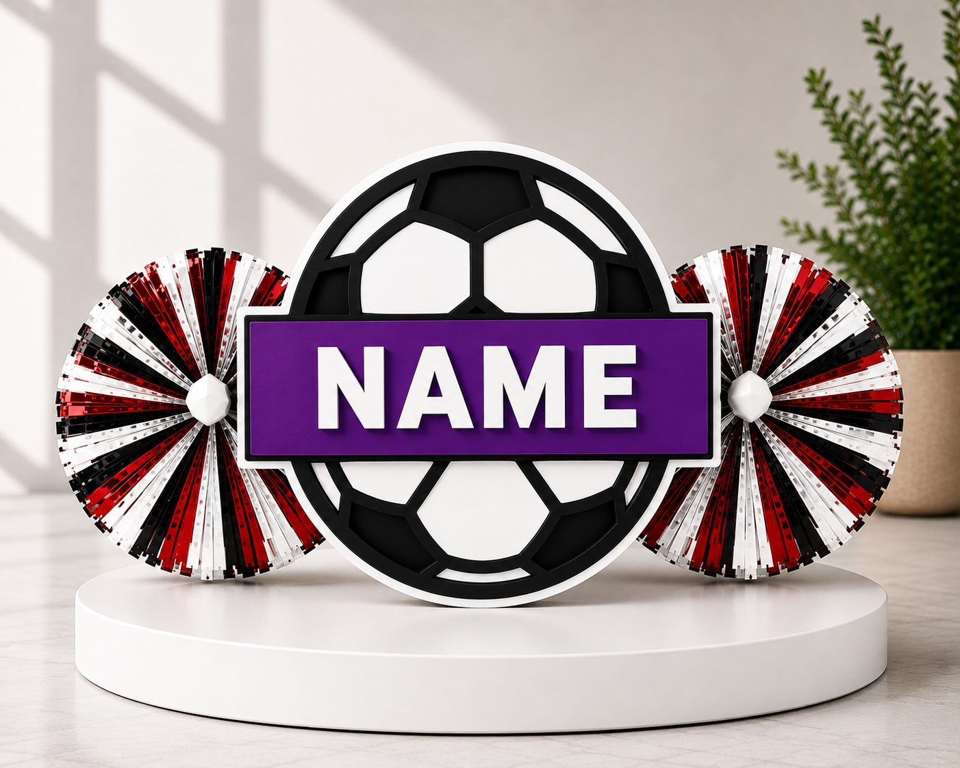 Personalized 3D Printed Soccer Cheer Stick | Custom Name & Team Colors | Soccer Spirit Pom Poms