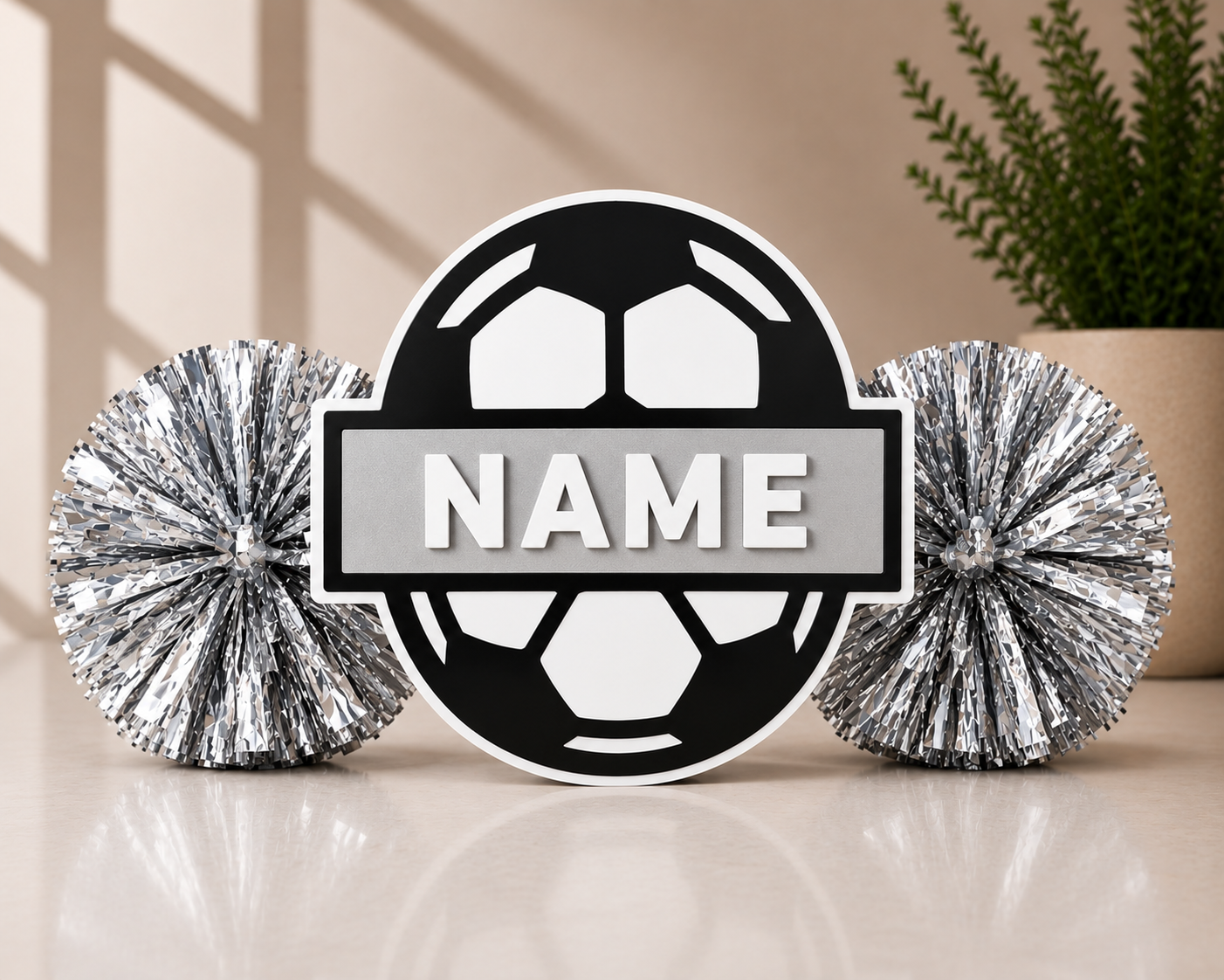 Personalized 3D Printed Soccer Cheer Stick | Custom Name & Team Colors | Soccer Spirit Pom Poms