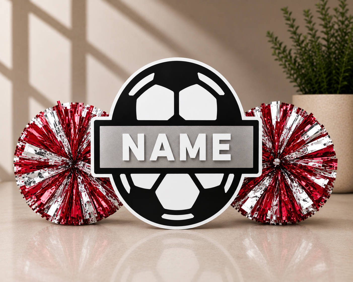 Personalized 3D Printed Soccer Cheer Stick | Custom Name & Team Colors | Soccer Spirit Pom Poms
