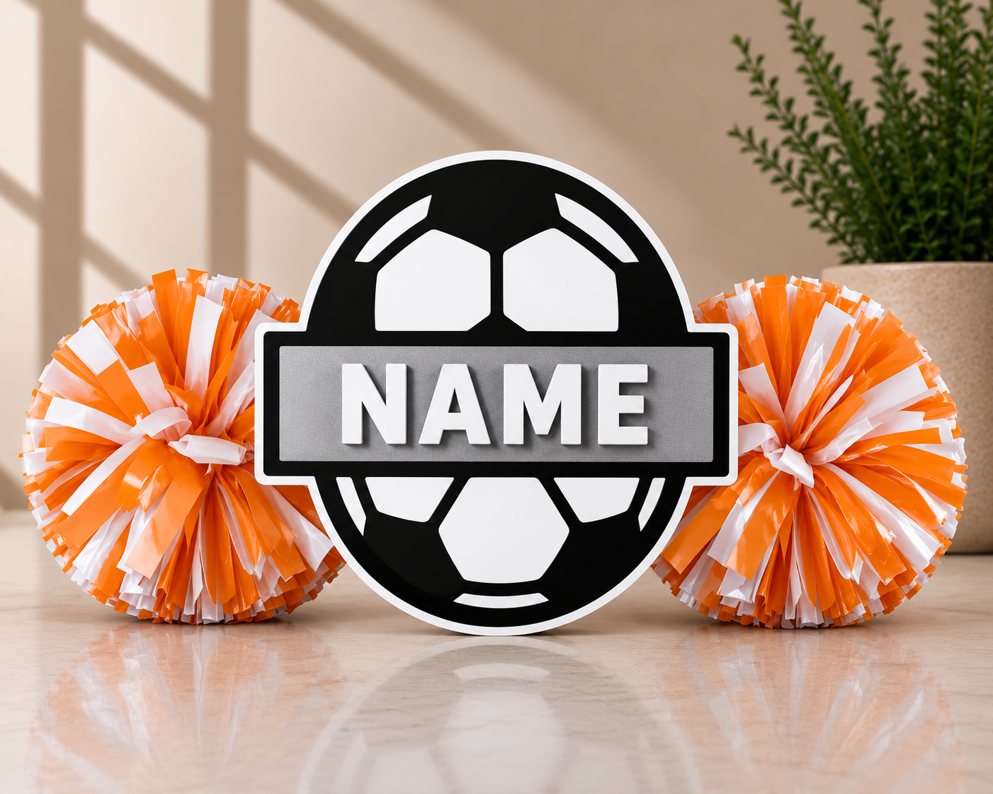 Personalized 3D Printed Soccer Cheer Stick | Custom Name & Team Colors | Soccer Spirit Pom Poms