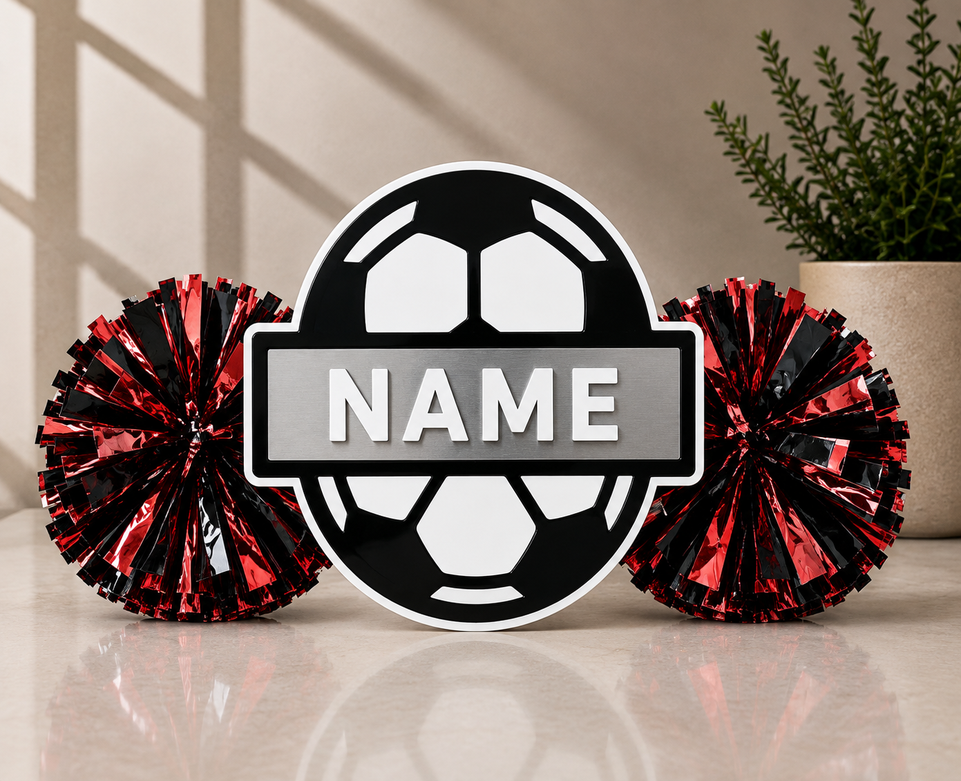 Personalized 3D Printed Soccer Cheer Stick | Custom Name & Team Colors | Soccer Spirit Pom Poms
