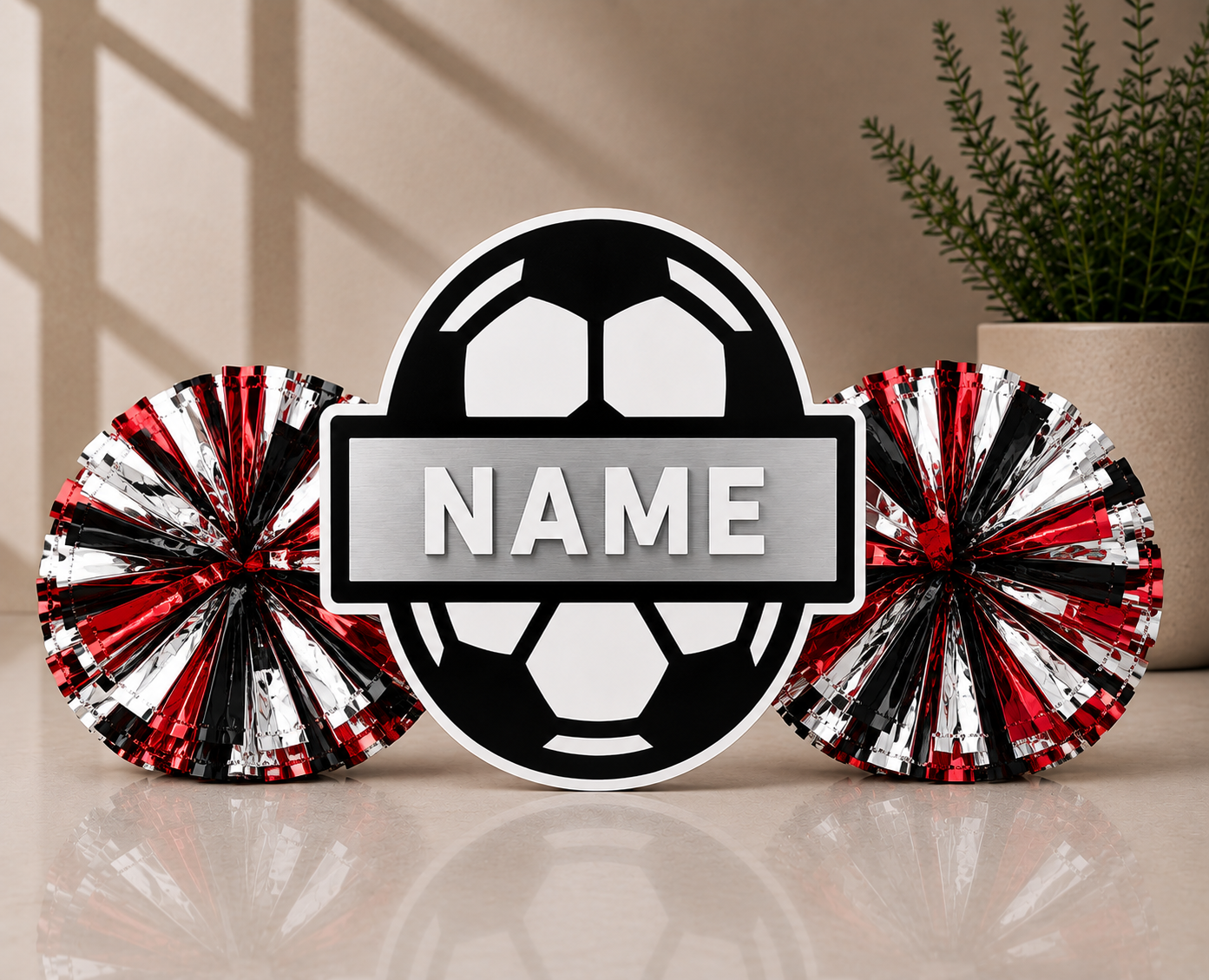 Personalized 3D Printed Soccer Cheer Stick | Custom Name & Team Colors | Soccer Spirit Pom Poms
