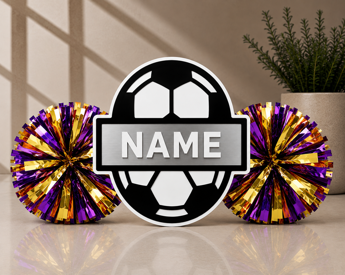 Personalized 3D Printed Soccer Cheer Stick | Custom Name & Team Colors | Soccer Spirit Pom Poms